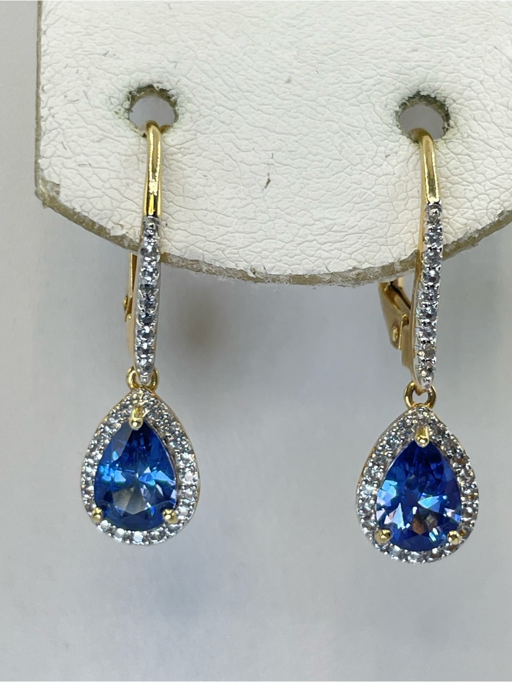 PAJ 925 Sterling Silver 18K Gold Plated Blue Topaz Teardrop Dangle Earrings